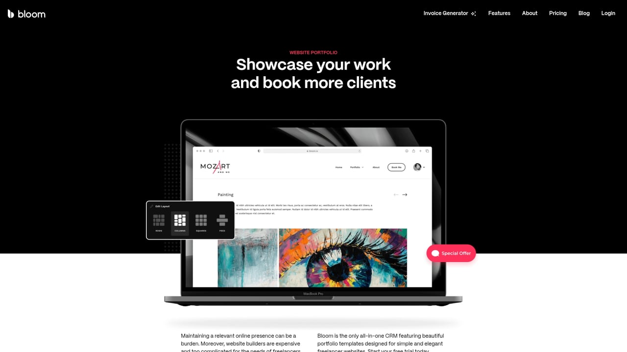Screenshot of Bloom Portfolio website