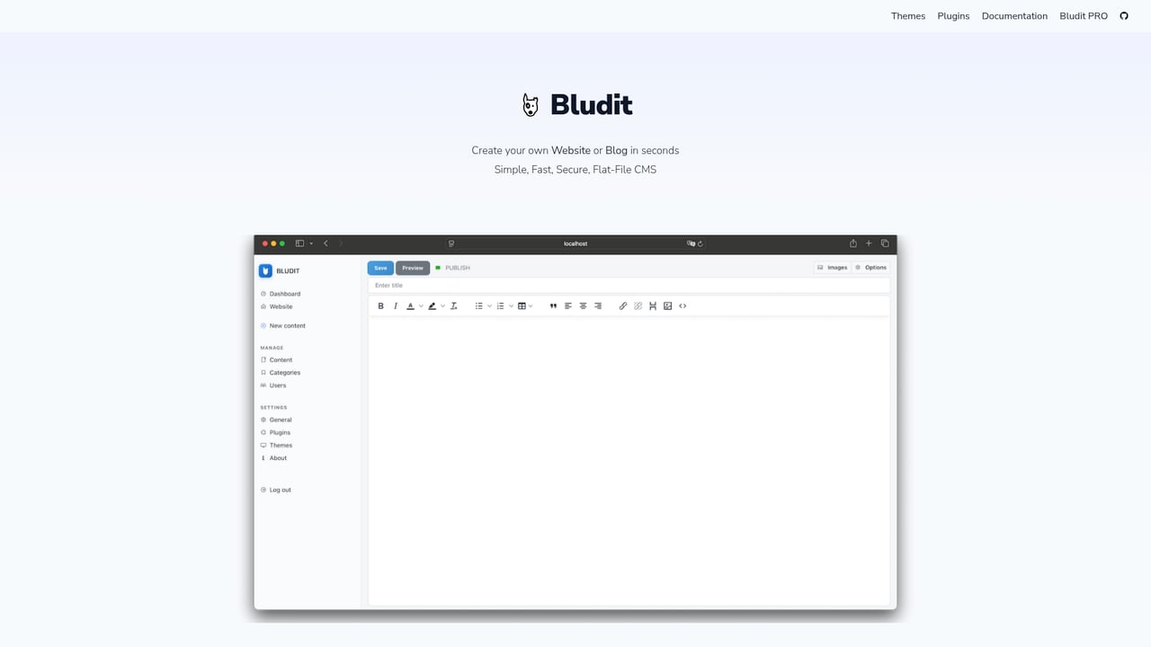 Screenshot of Bludit website
