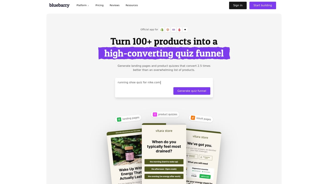 Screenshot of bluebarry website