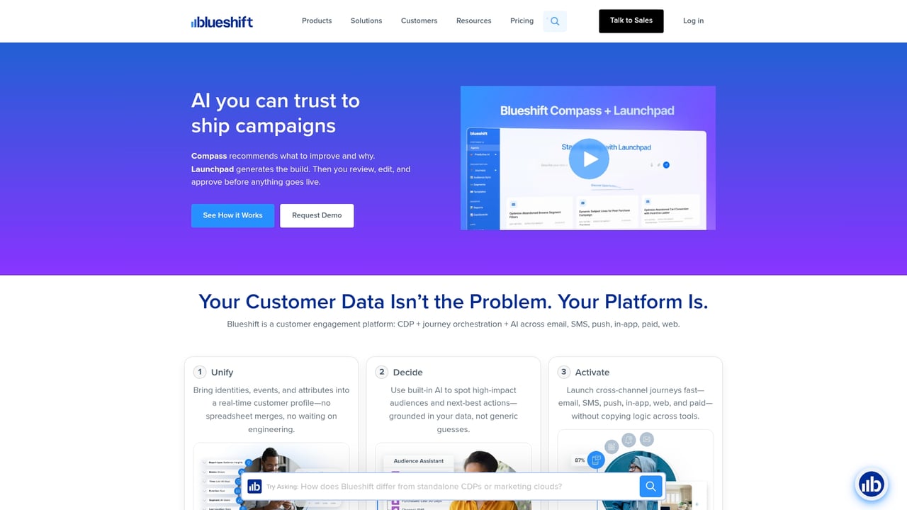Screenshot of Blueshift website