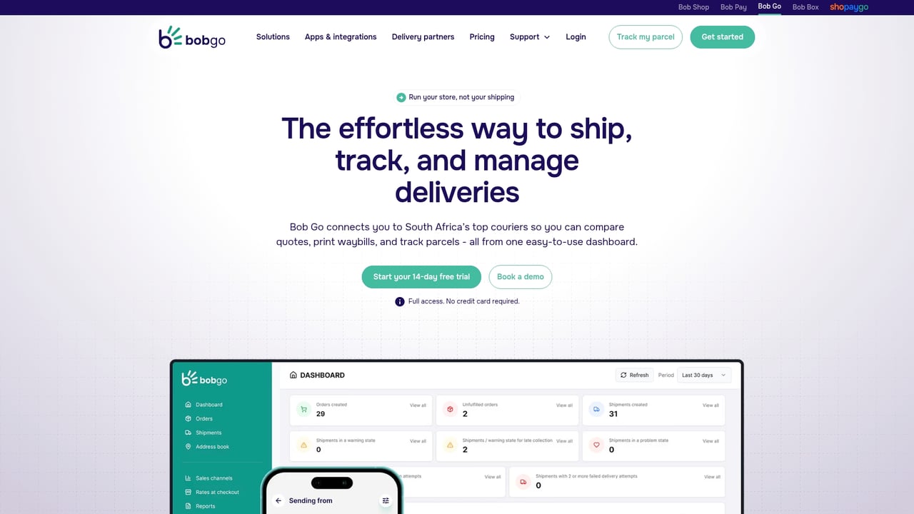 Screenshot of Bobgo website