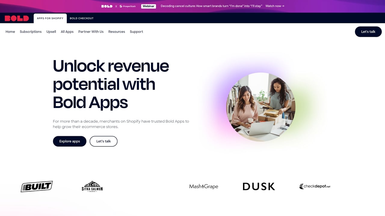 Screenshot of Bold Commerce website