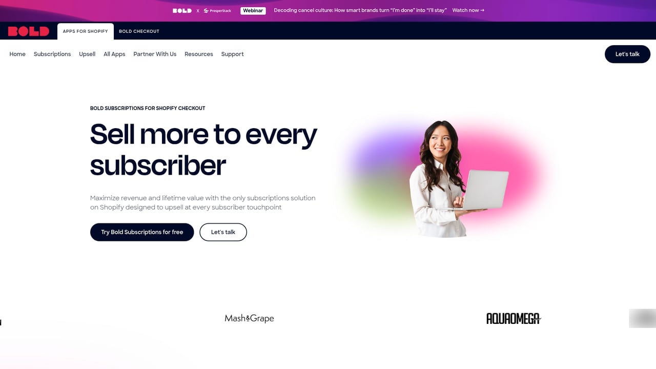 Screenshot of Bold Subscriptions website