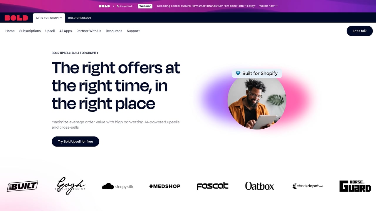 Screenshot of Bold Upsell website