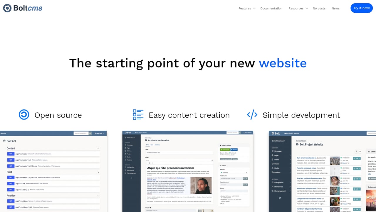 Screenshot of Bolt CMS website