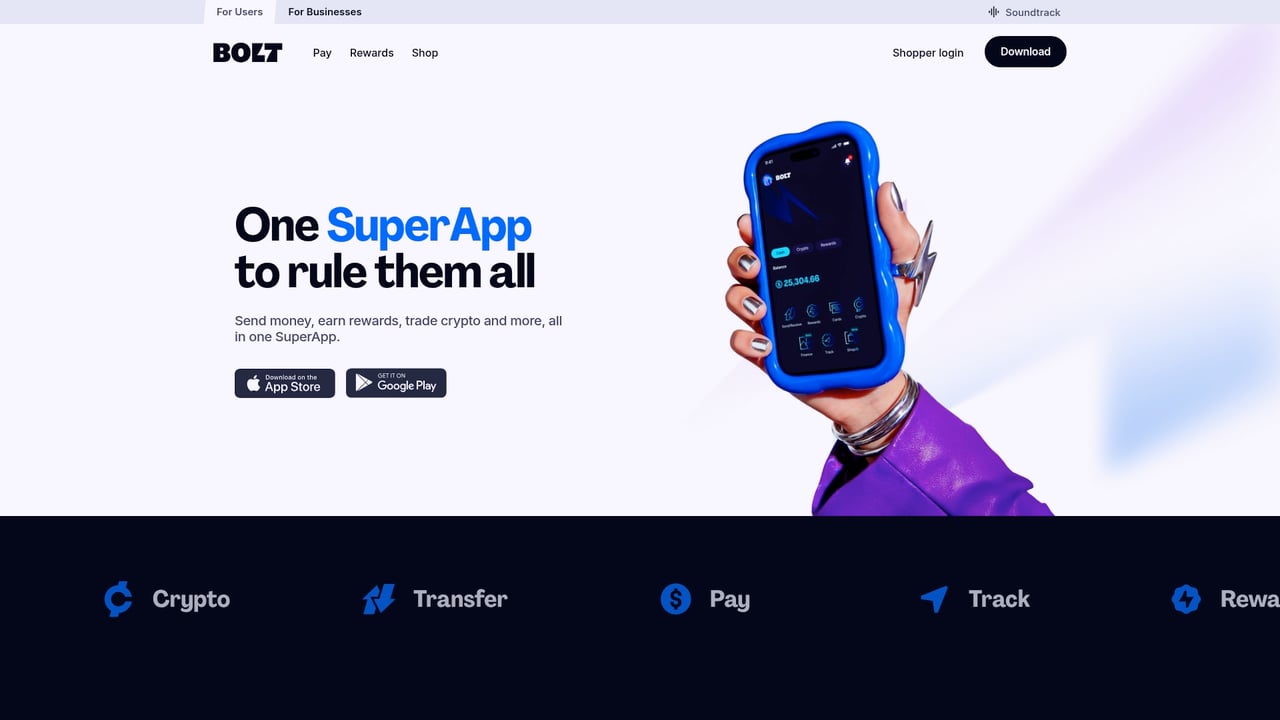 Screenshot of Bolt Payments website