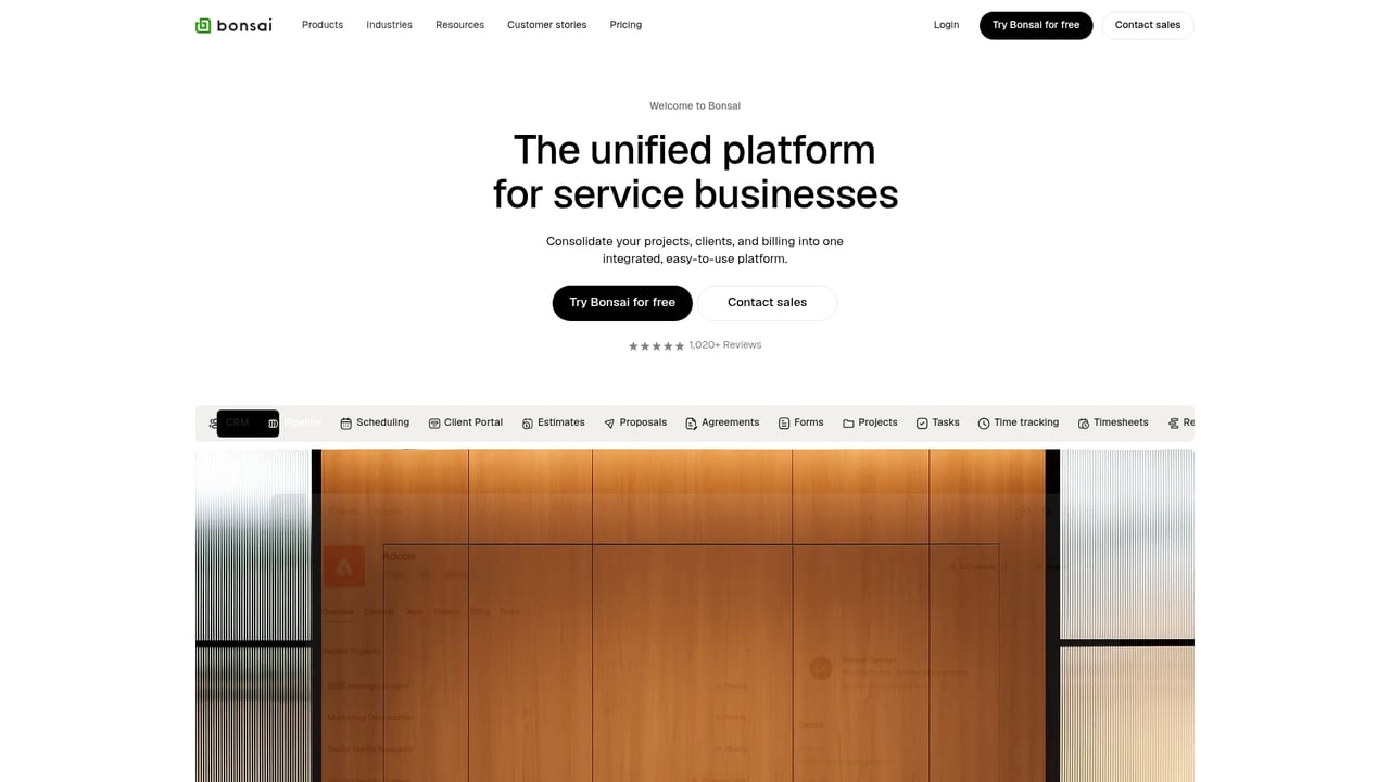 Screenshot of Bonsai website