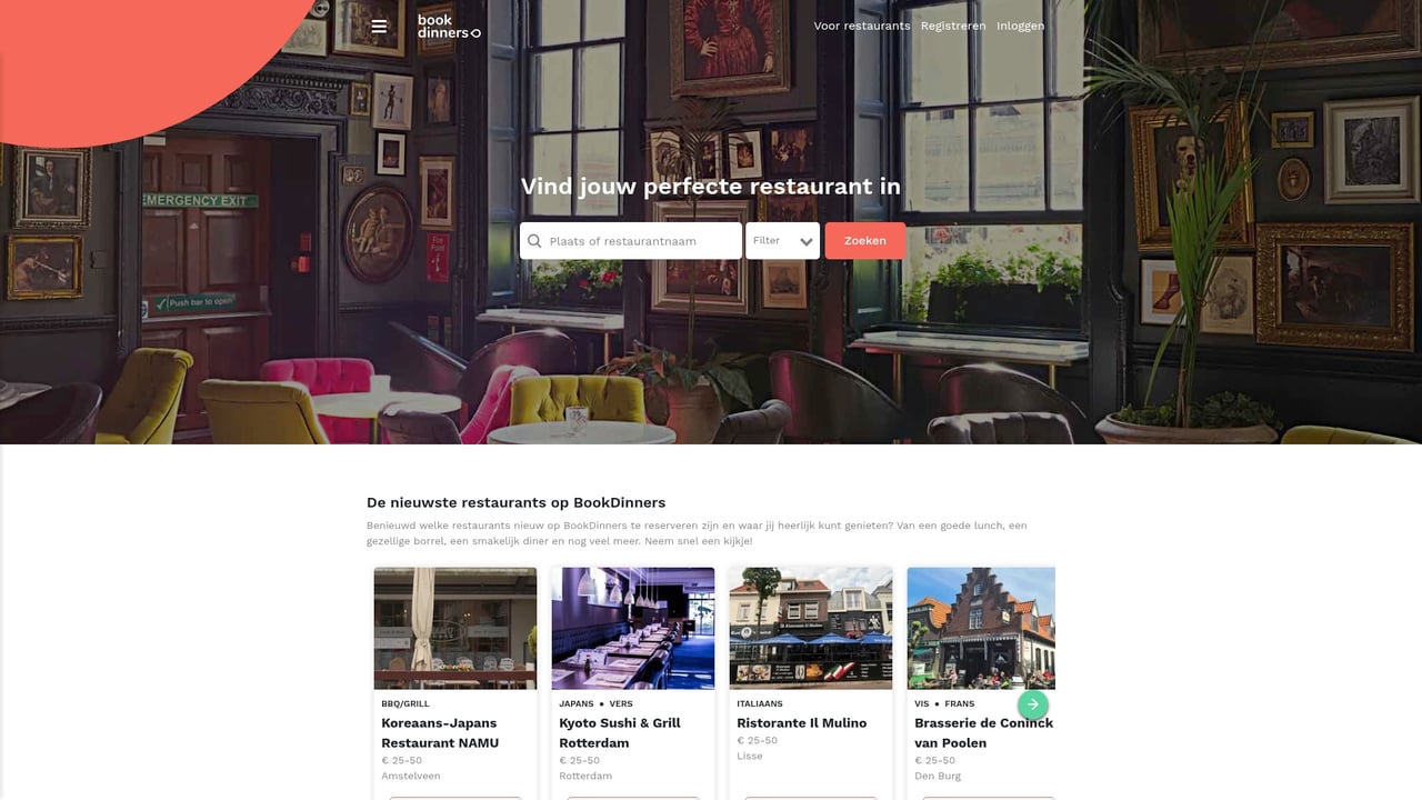 Screenshot of BookDinners website
