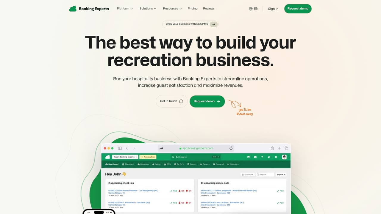 Screenshot of Booking Experts website