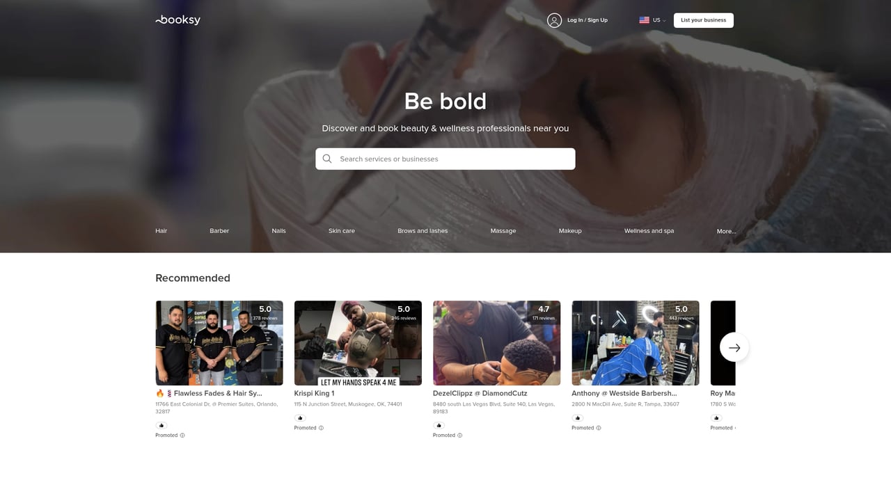 Screenshot of Booksy website