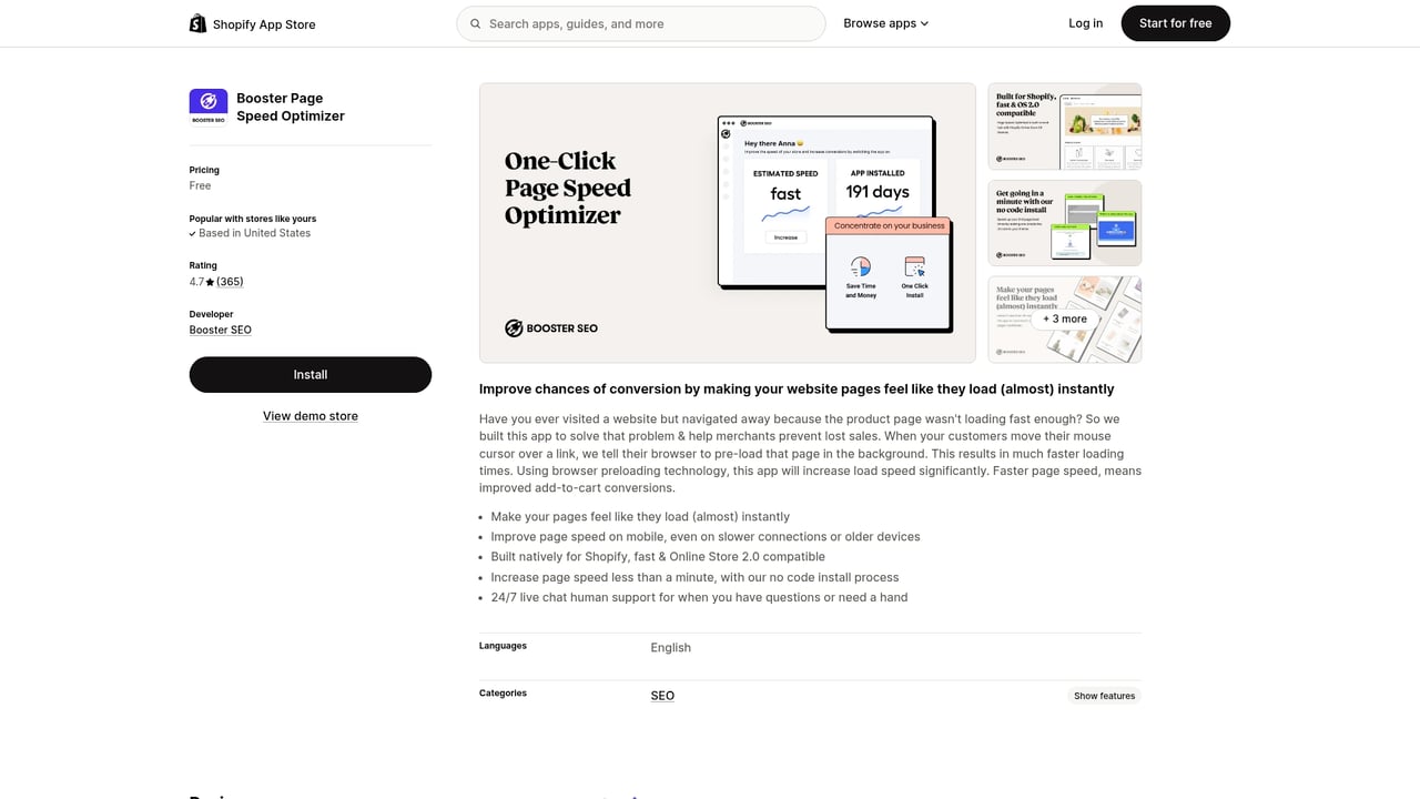 Screenshot of Booster Page Speed Optimizer website