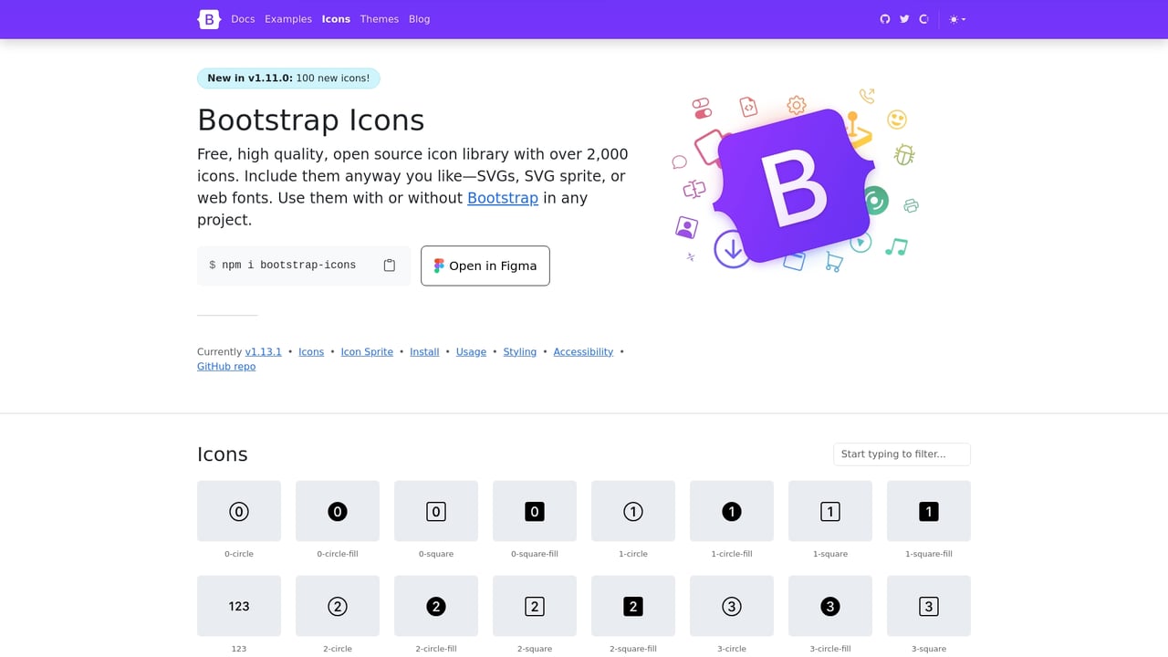 Screenshot of Bootstrap Icons website