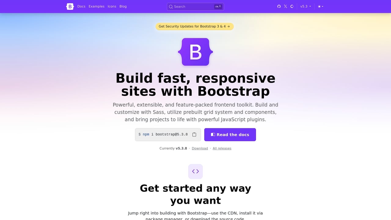 Screenshot of Bootstrap website