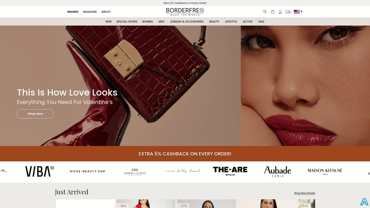 Screenshot of Borderfree website