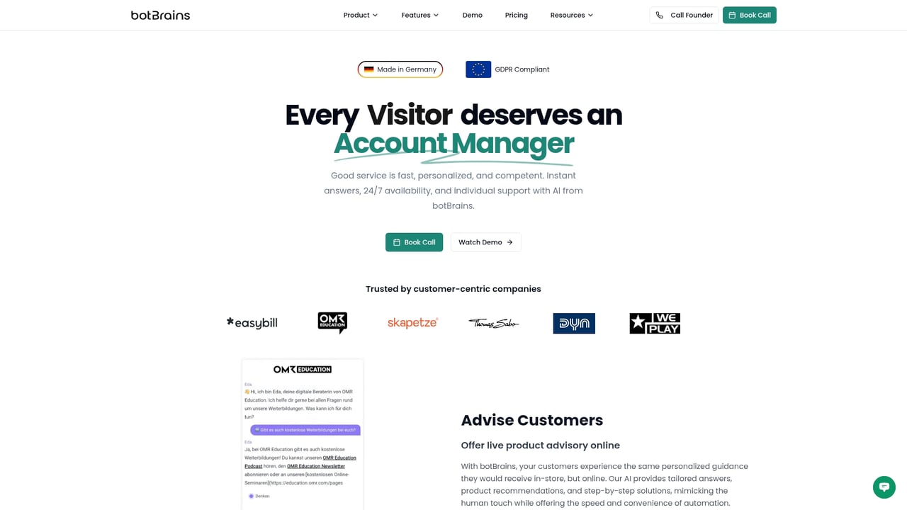 Screenshot of botBrains website