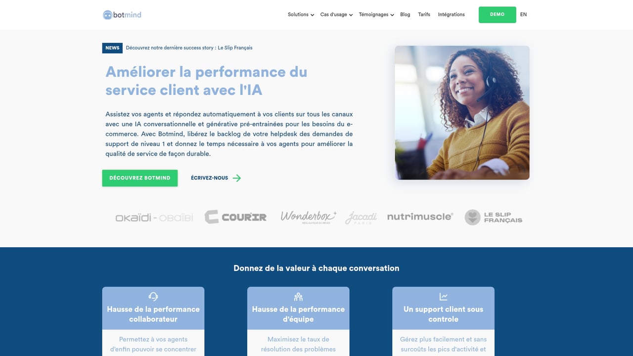 Screenshot of Botmind website
