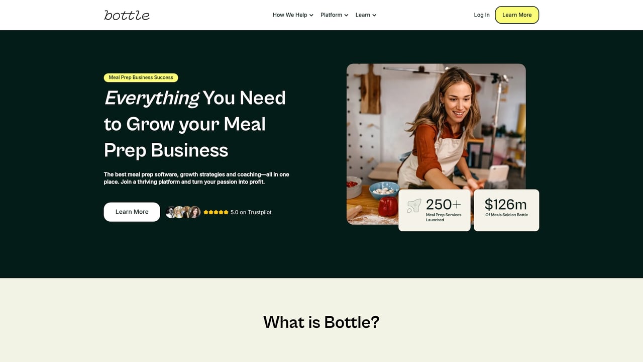 Screenshot of Bottle website