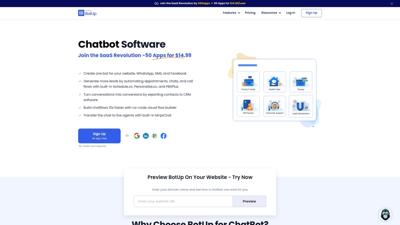 Screenshot of BotUp website