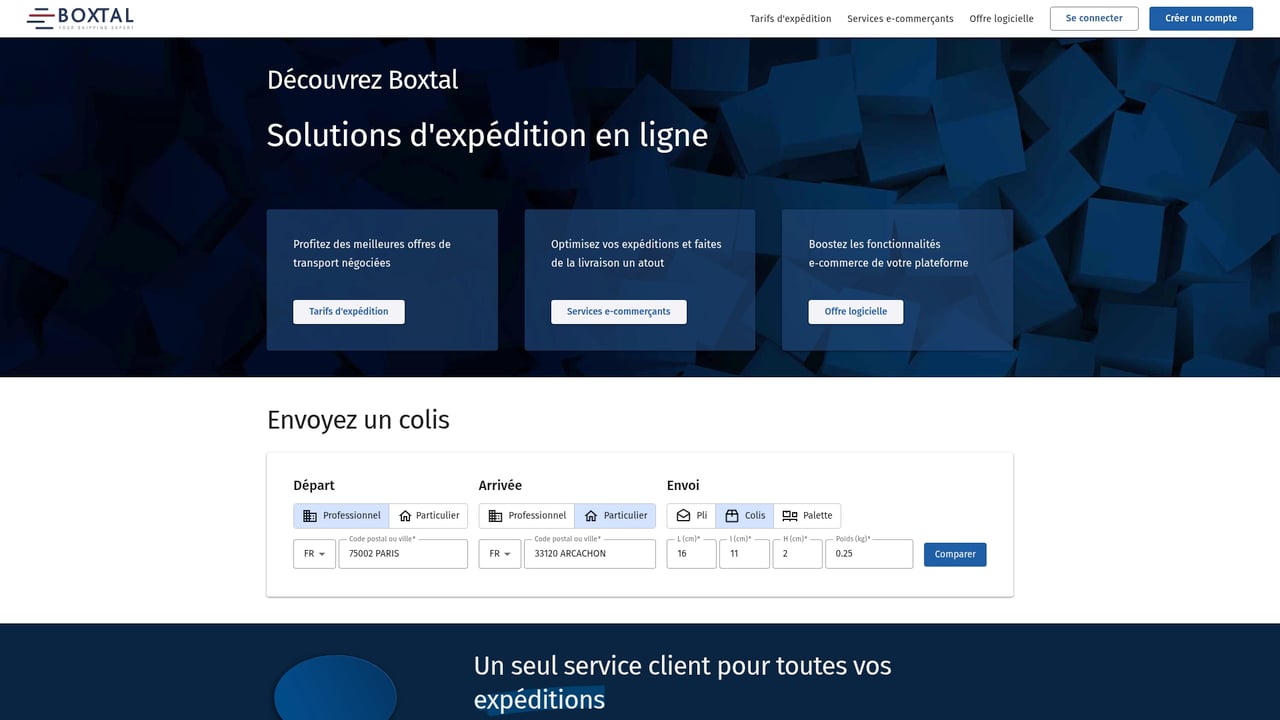 Screenshot of Boxtal website
