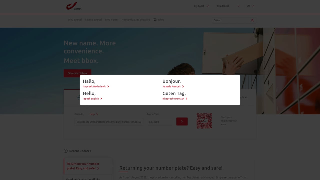 Screenshot of Bpost website