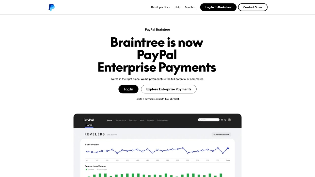 Screenshot of Braintree website