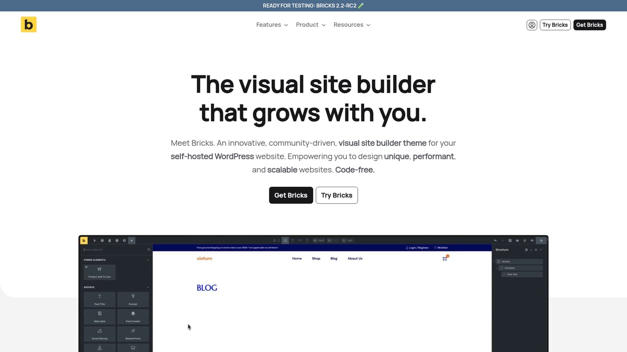 Screenshot of Bricks website