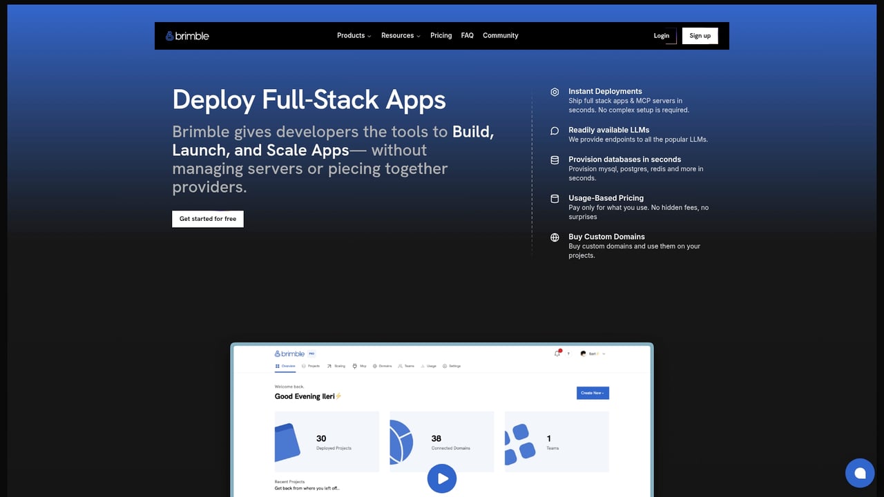 Screenshot of Brimble website