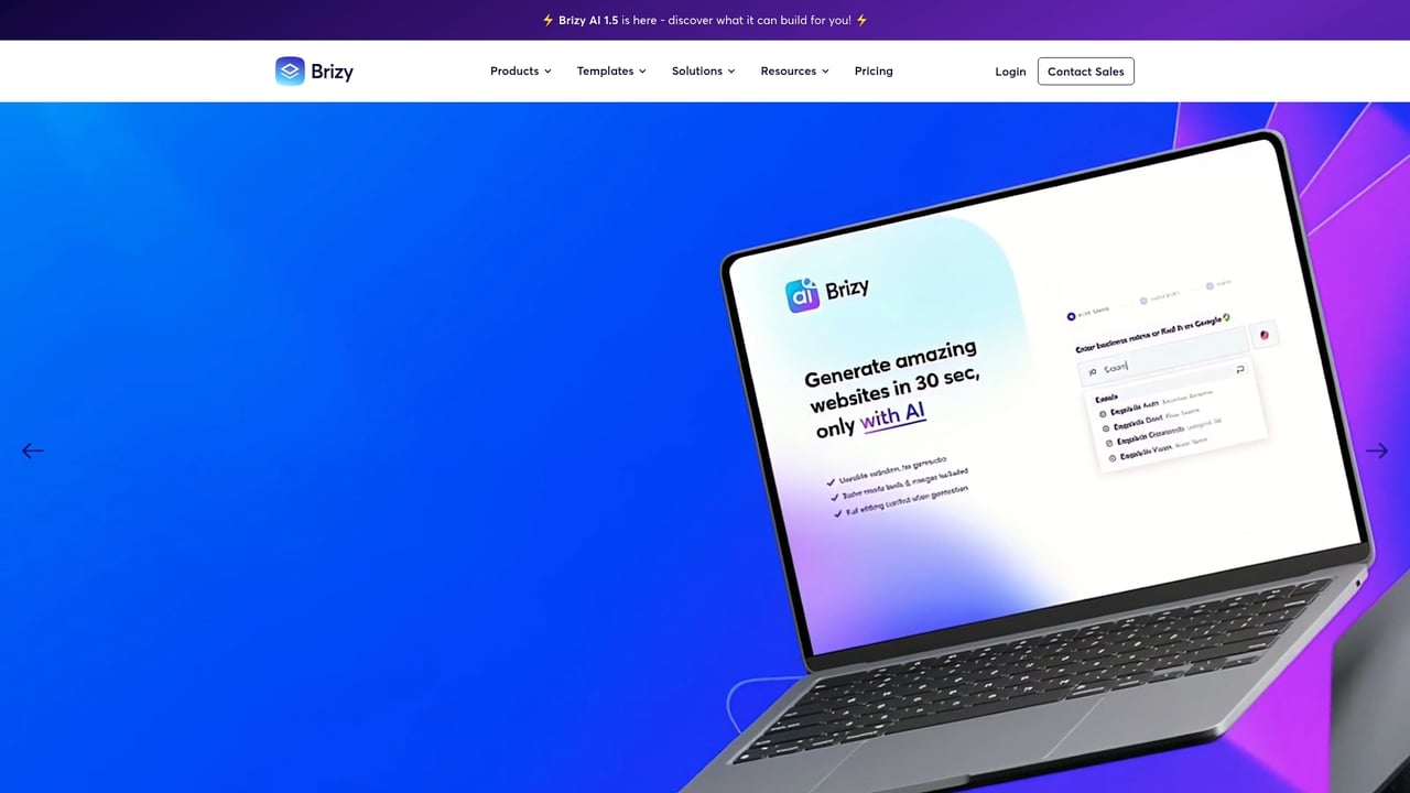 Screenshot of Brizy website