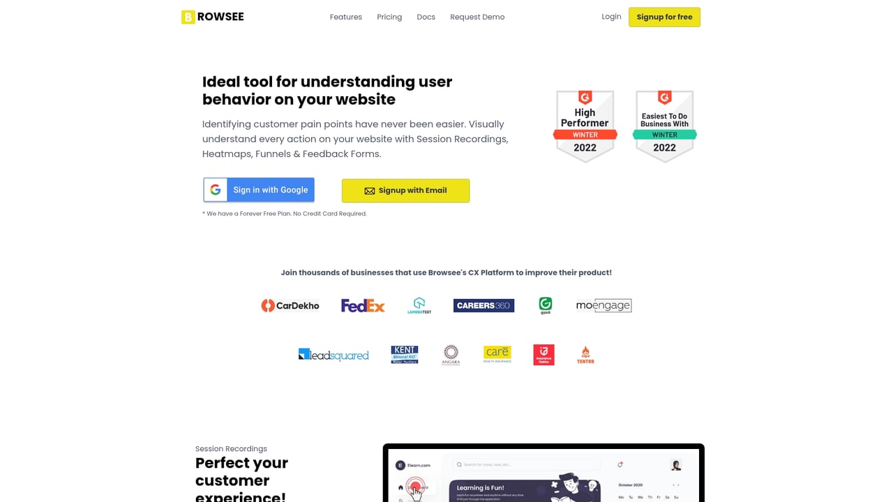 Screenshot of Browsee website