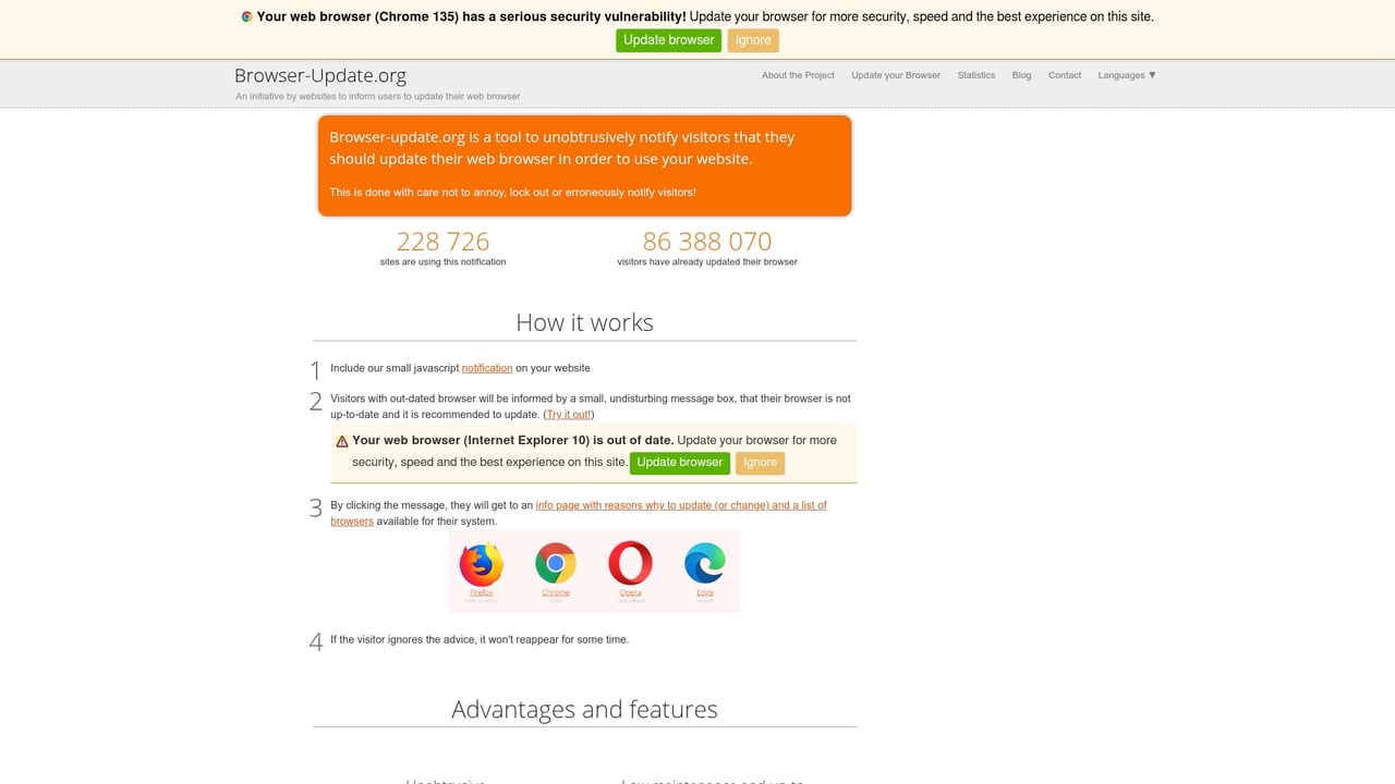 Screenshot of Browser-Update.org website