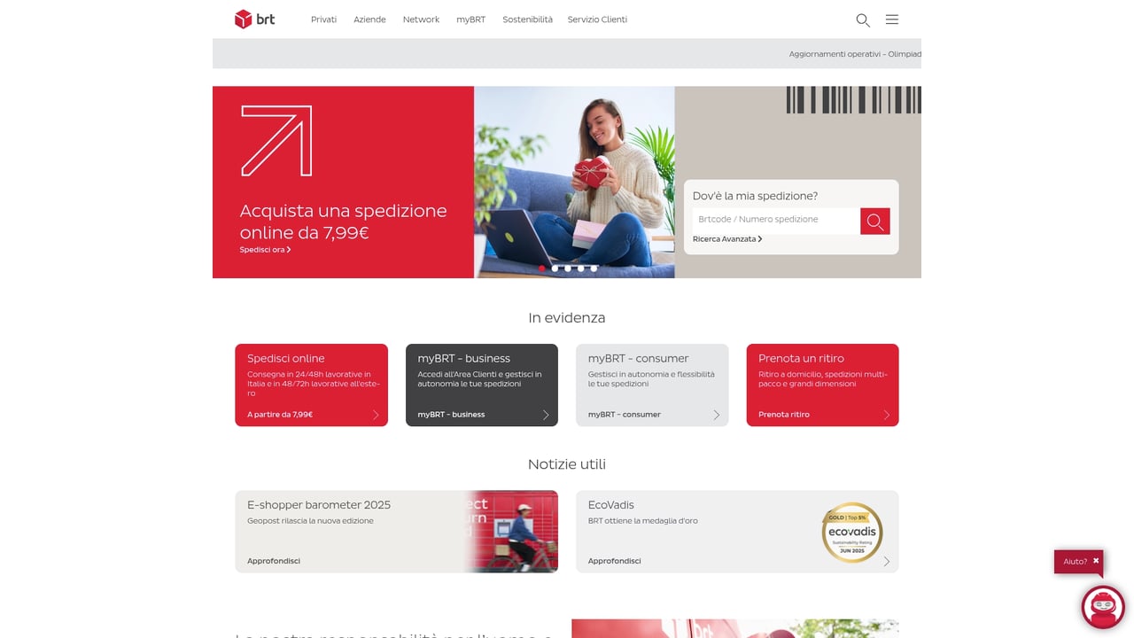 Screenshot of BRT website