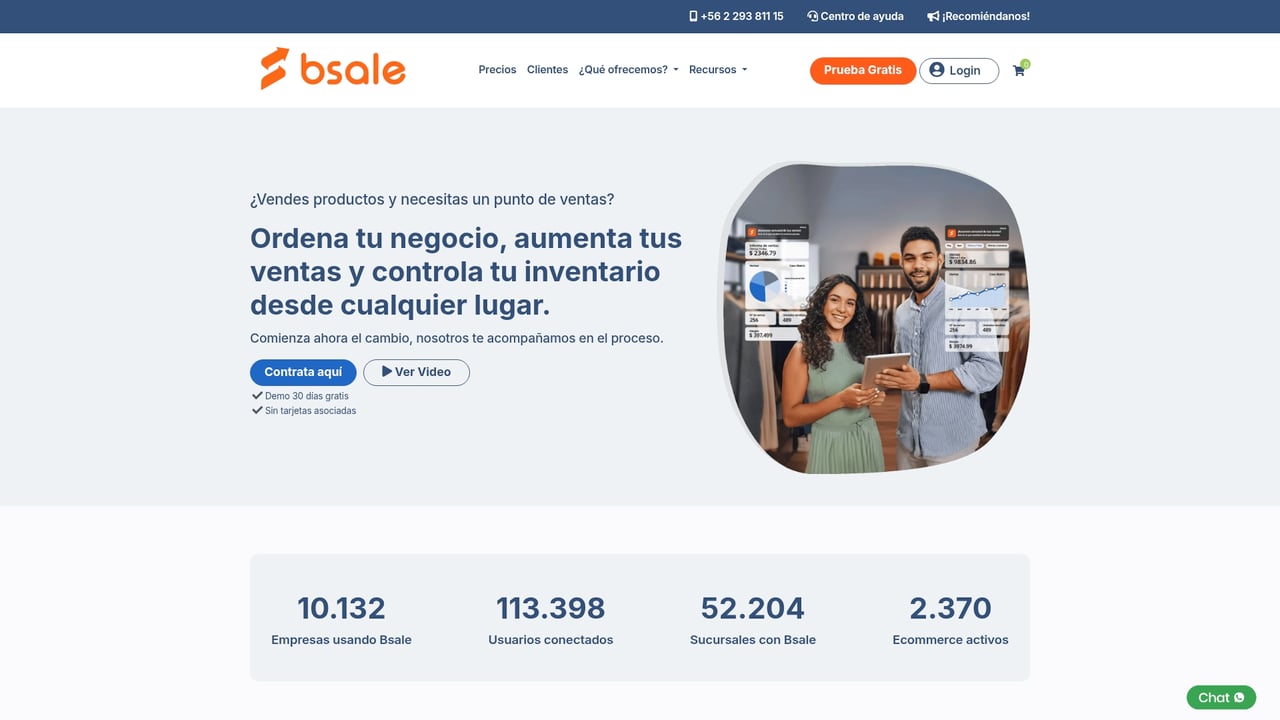 Screenshot of Bsale website