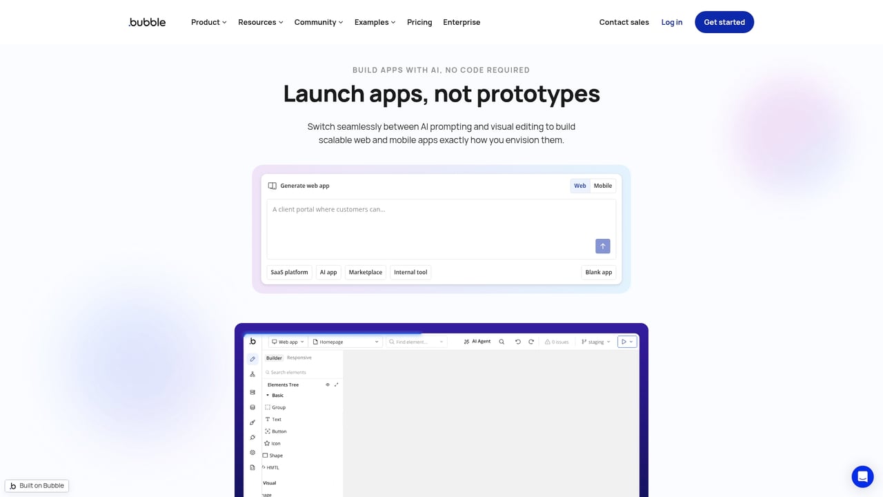 Screenshot of Bubble website