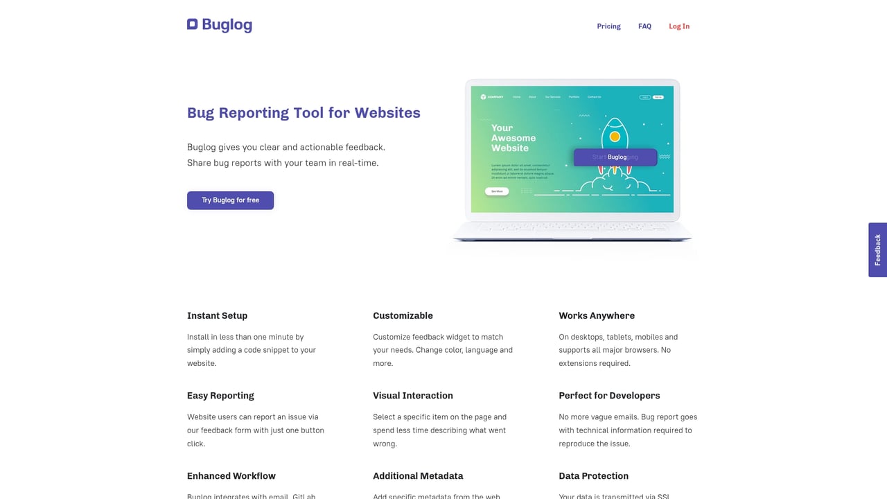 Screenshot of Buglog website