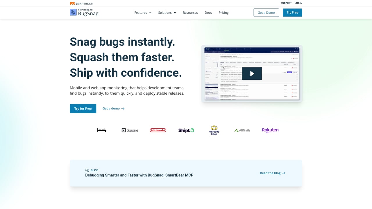 Screenshot of BugSnag website