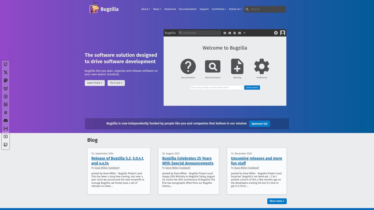 Screenshot of Bugzilla website