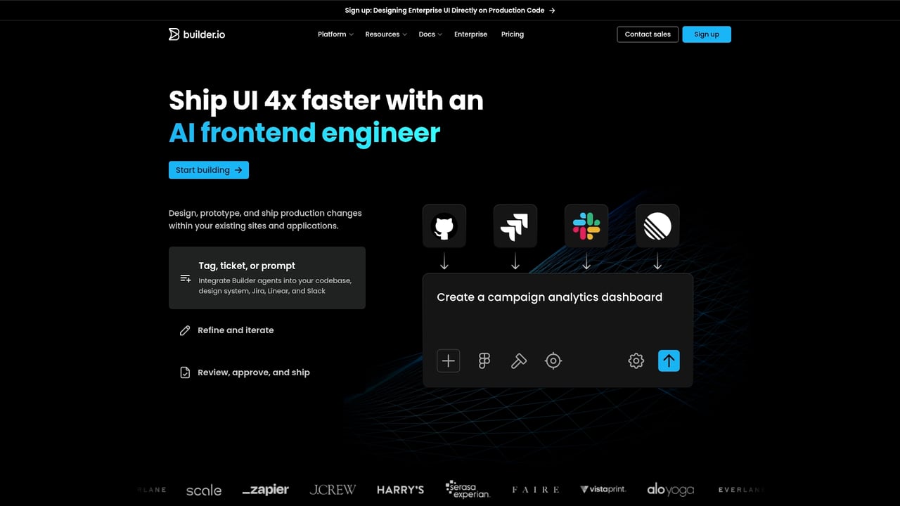 Screenshot of Builder.io website
