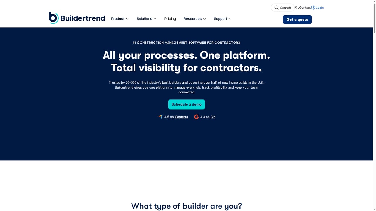 Screenshot of Buildertrend website