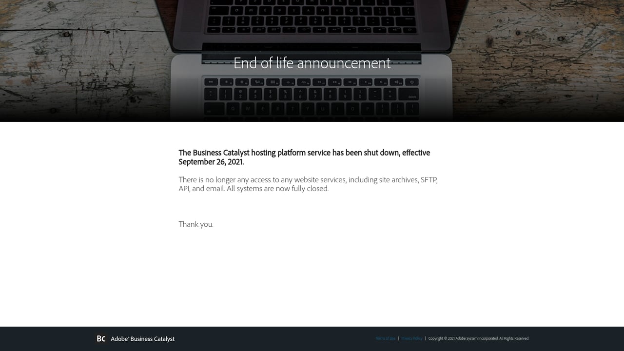 Screenshot of Business Catalyst website
