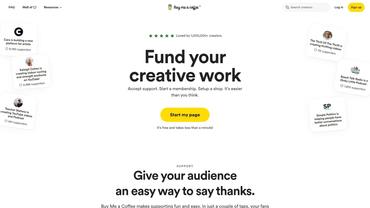 Screenshot of Buy me a coffee website