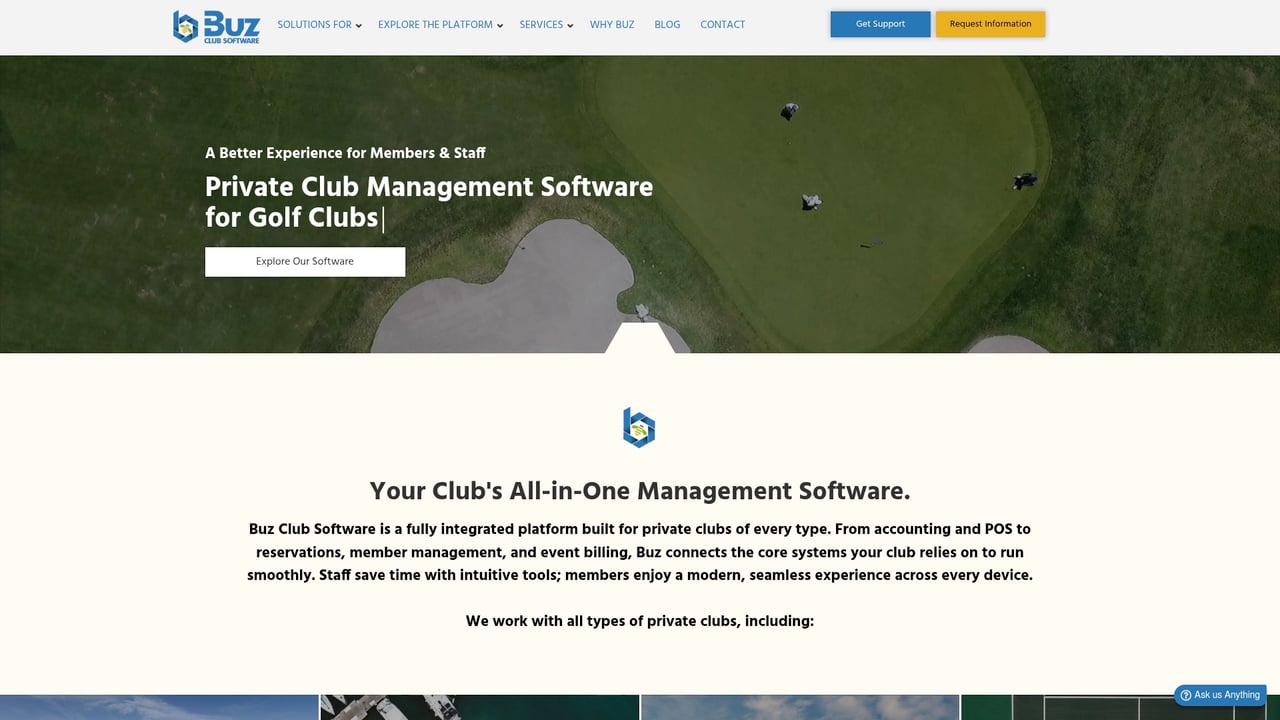 Screenshot of Buz Club website