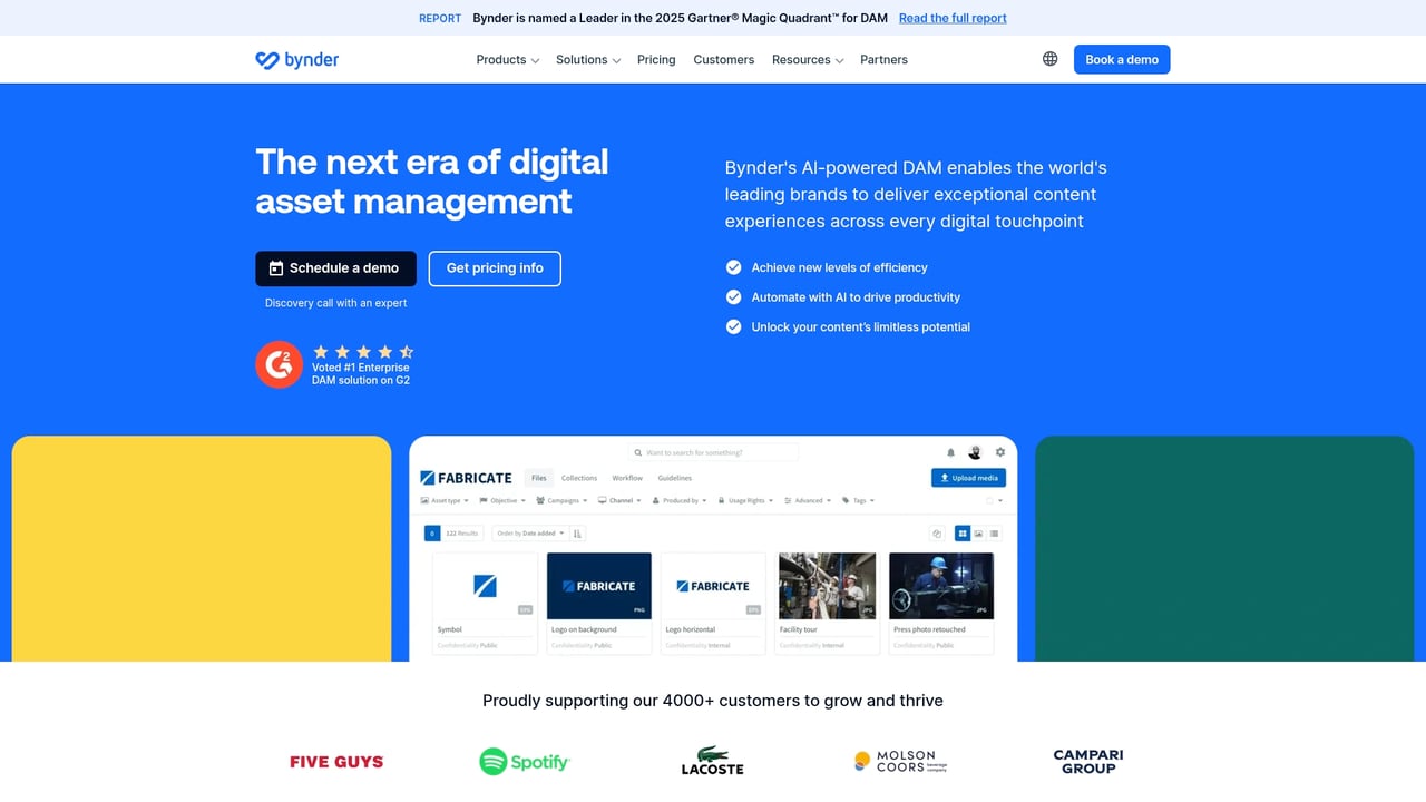 Screenshot of Bynder website