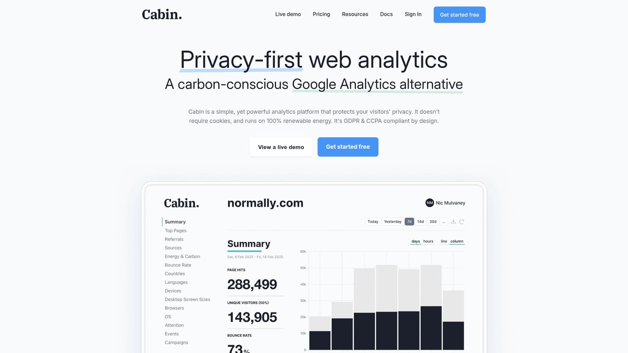 Screenshot of Cabin website