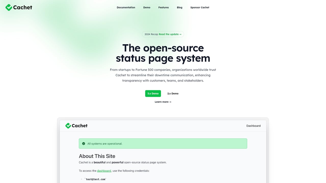 Screenshot of Cachet website
