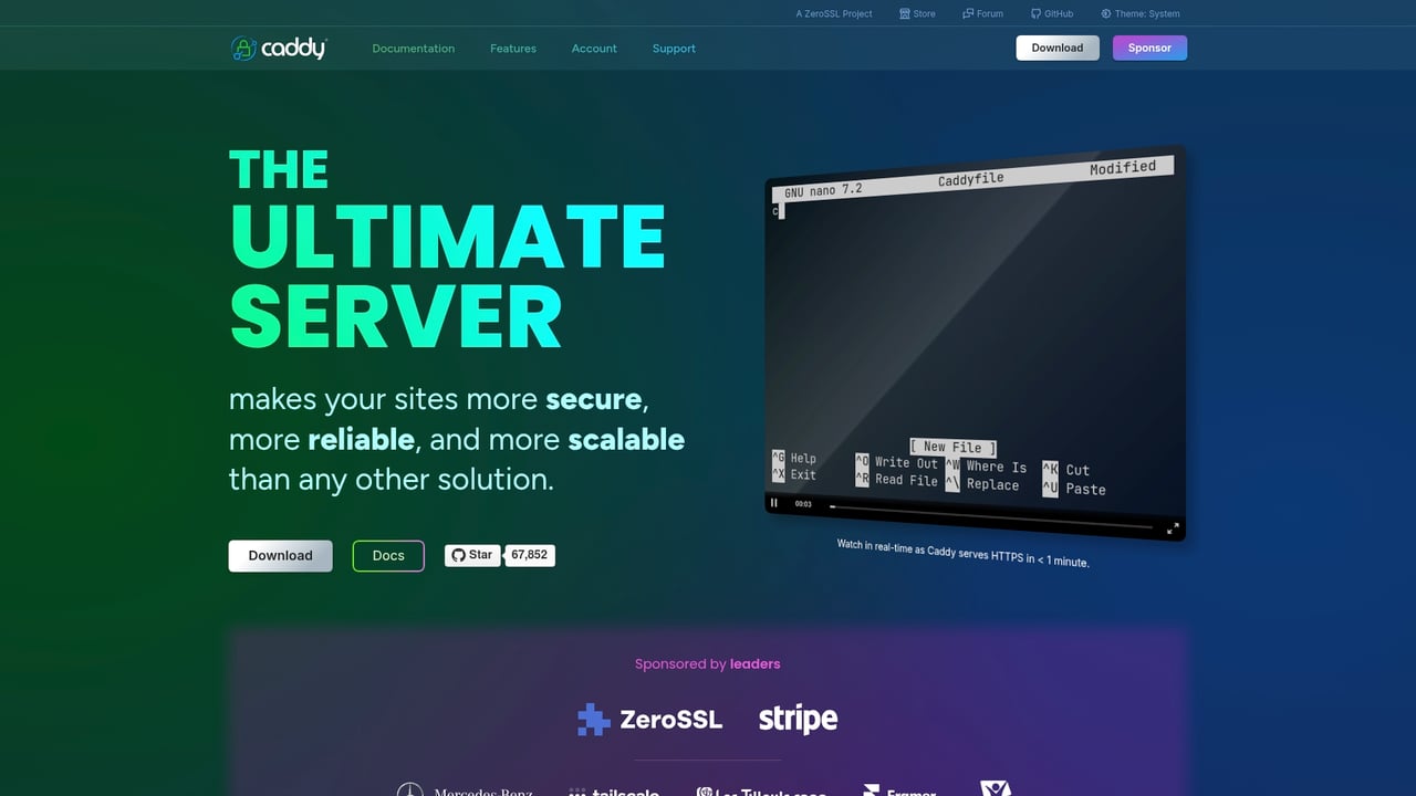 Screenshot of Caddy website