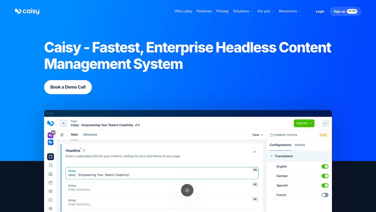 Screenshot of Caisy website