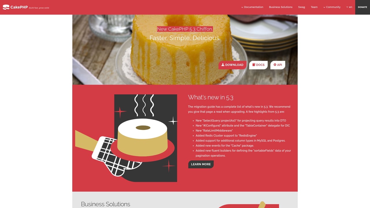 Screenshot of CakePHP website
