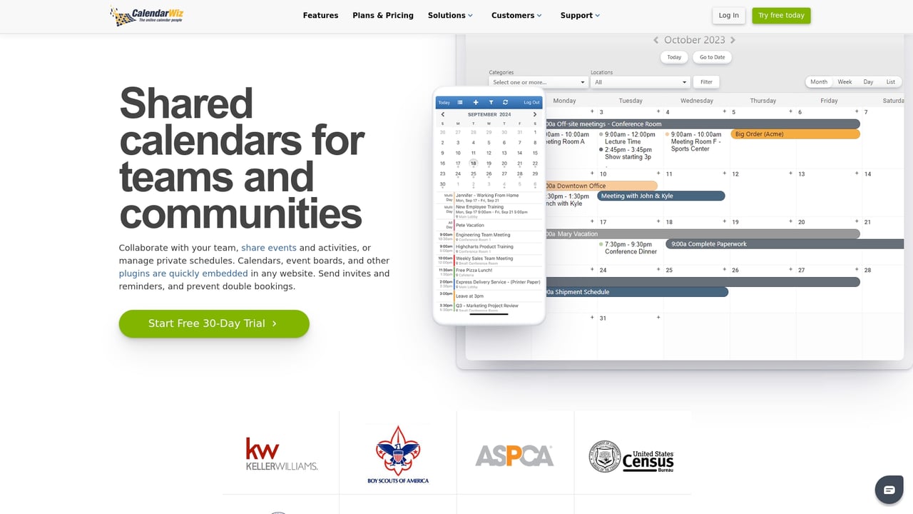 Screenshot of CalendarWiz website