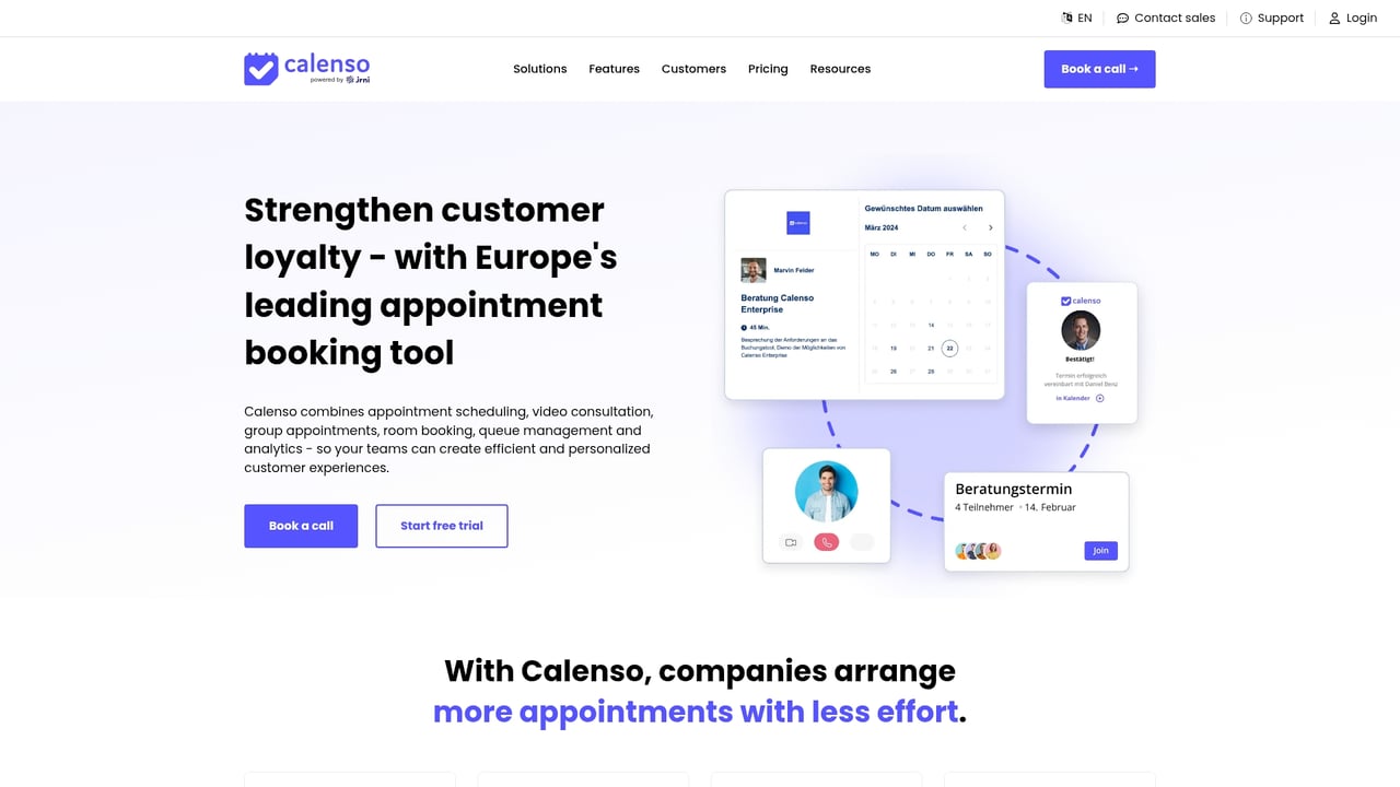 Screenshot of Calenso website