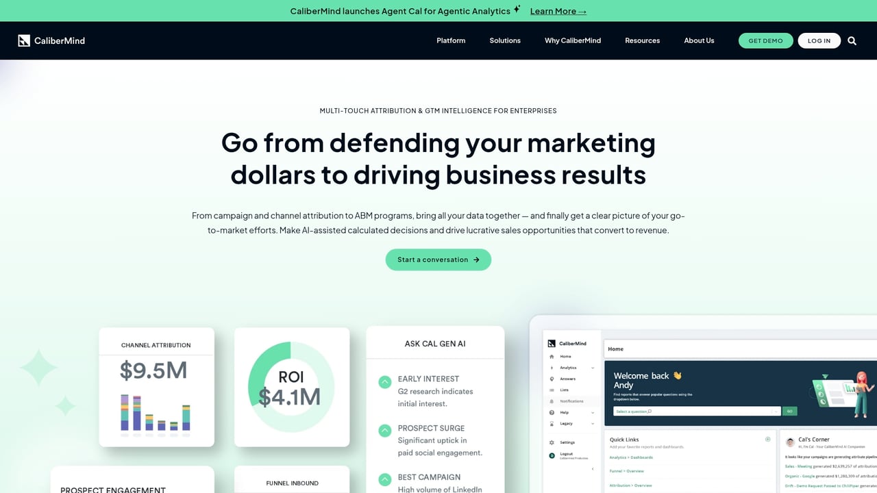 Screenshot of CaliberMind website